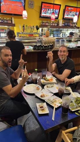 Paulo, Avelino, and Edson (Taking Photo) being kicked out of a sushi place in Reno, NV for eating too much.